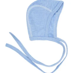 Baby Häubchen Baumwolle Wolle Seide hellblau 50/56
