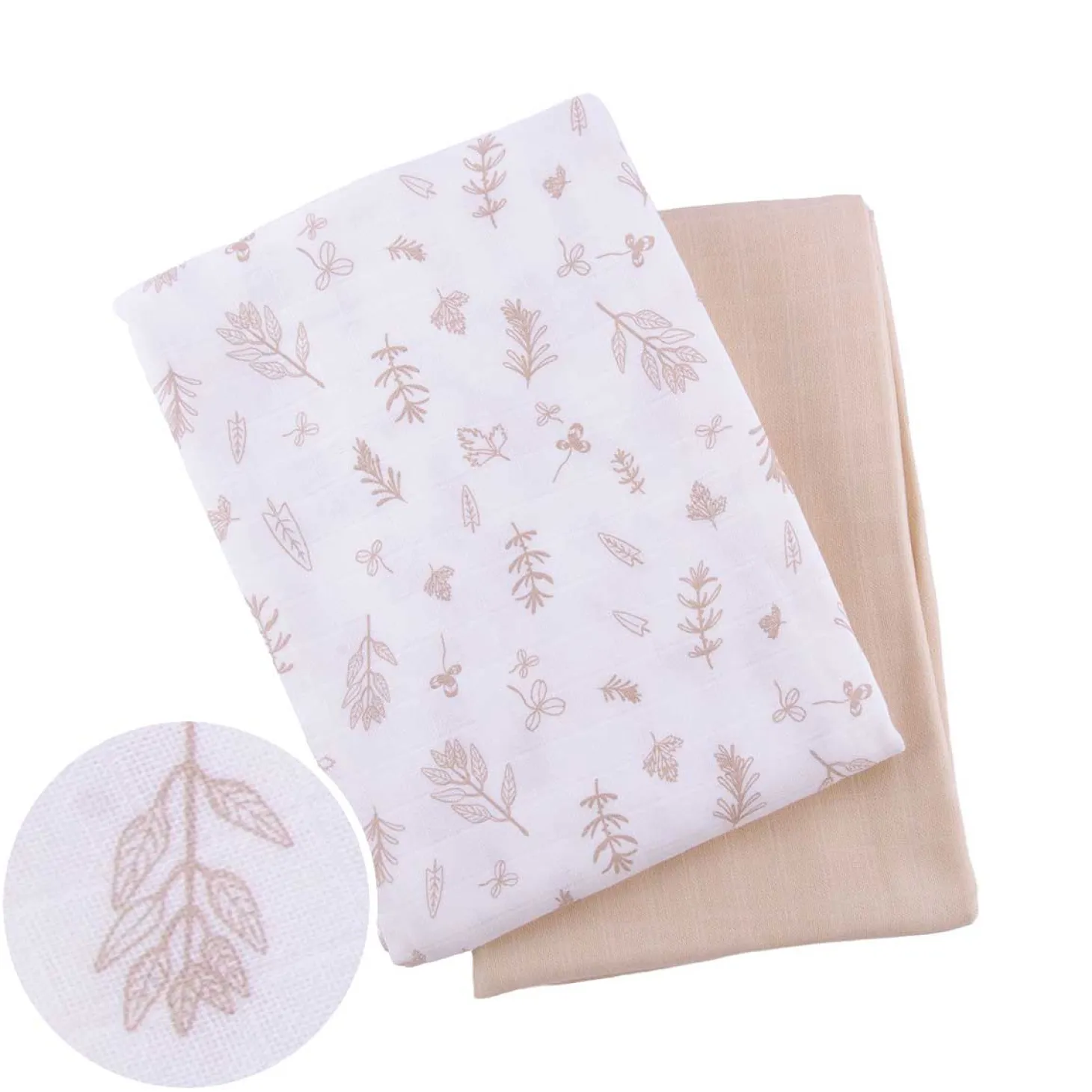 Bio Mulltücher 120x120cm "beige herbs" | 2St.