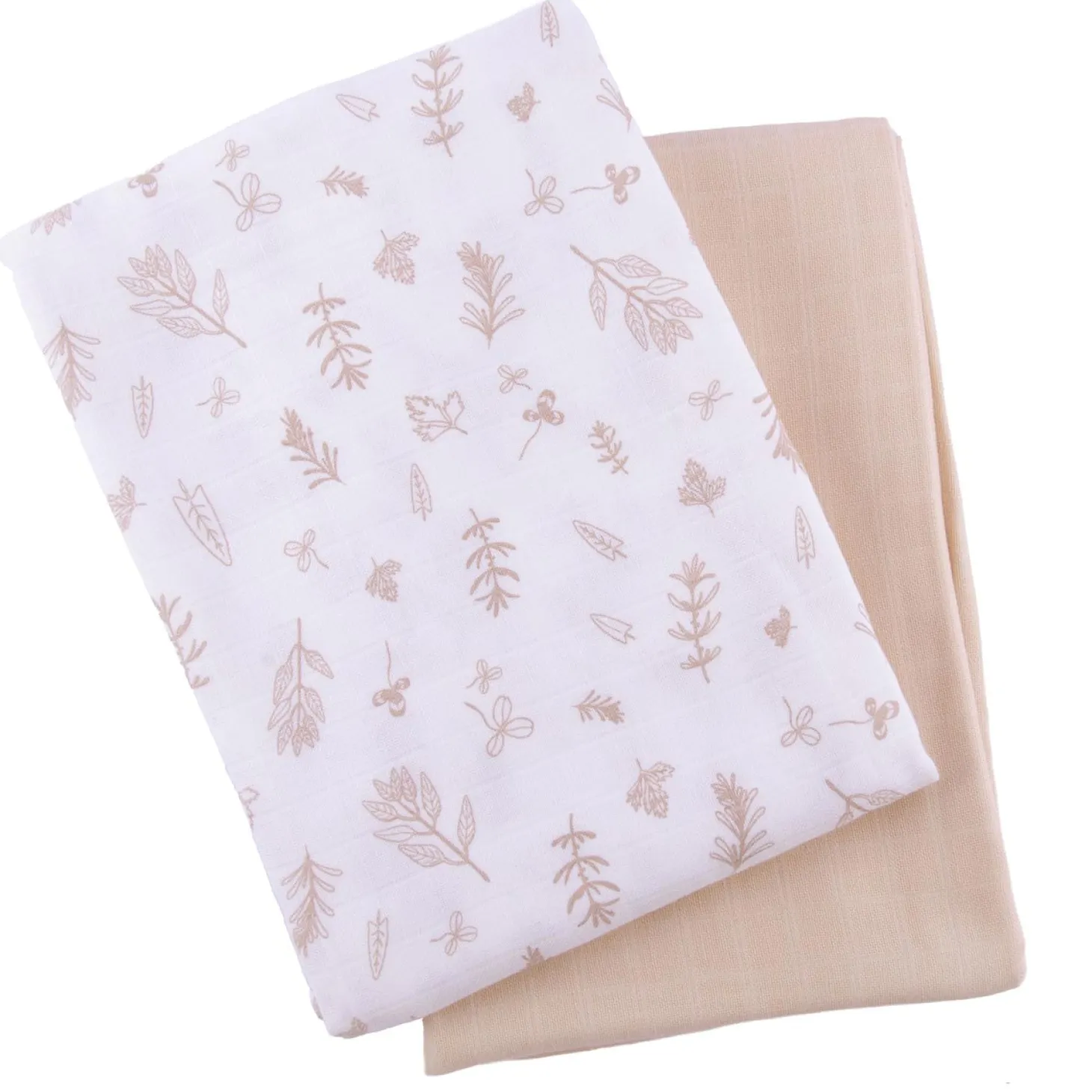 Bio Mulltücher 120x120cm "beige herbs" | 2St.