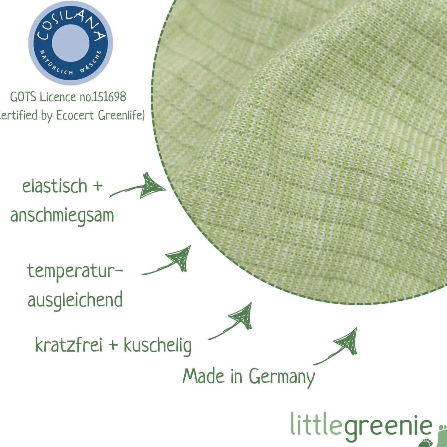 Bundhose Baumwolle Wolle Seide grün 50/56