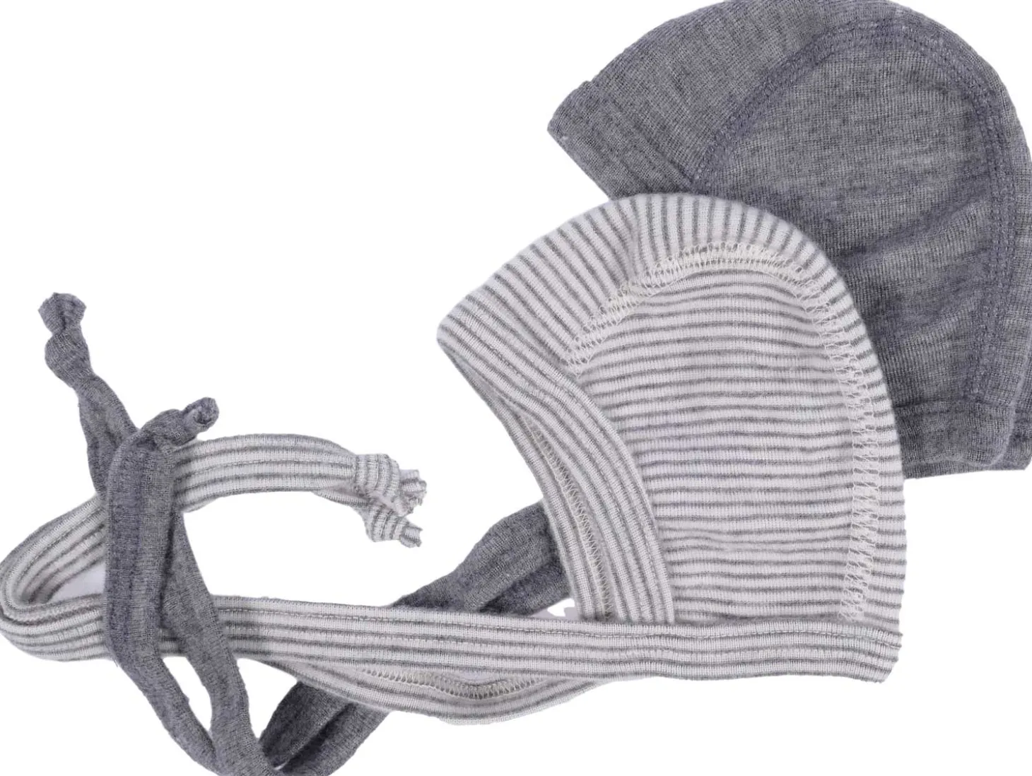 Erstlingsmütze Wolle Seide Ringel grau 62