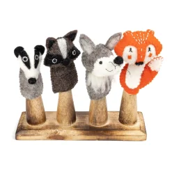 Filz Fingerpuppen Waldtiere mit Ständer aus Holz 5-tlg