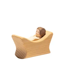 Holzfigur Wiege mit Kind