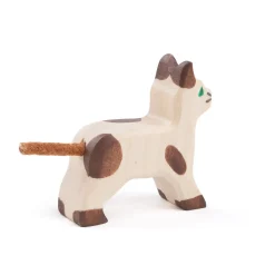 Holztier Katze klein braun-weiß