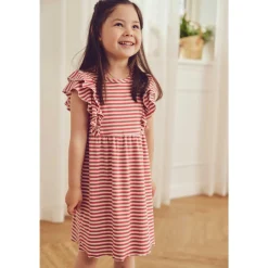 Kurzarmkleid mit Rüschen rot-weiß 98