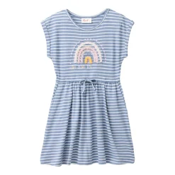 Kurzarm-Kleid "Regenbogen" blaugrau geringelt 116