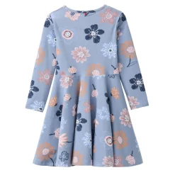 Langarm Kleid "große Herbstblumen" rauchblau 122