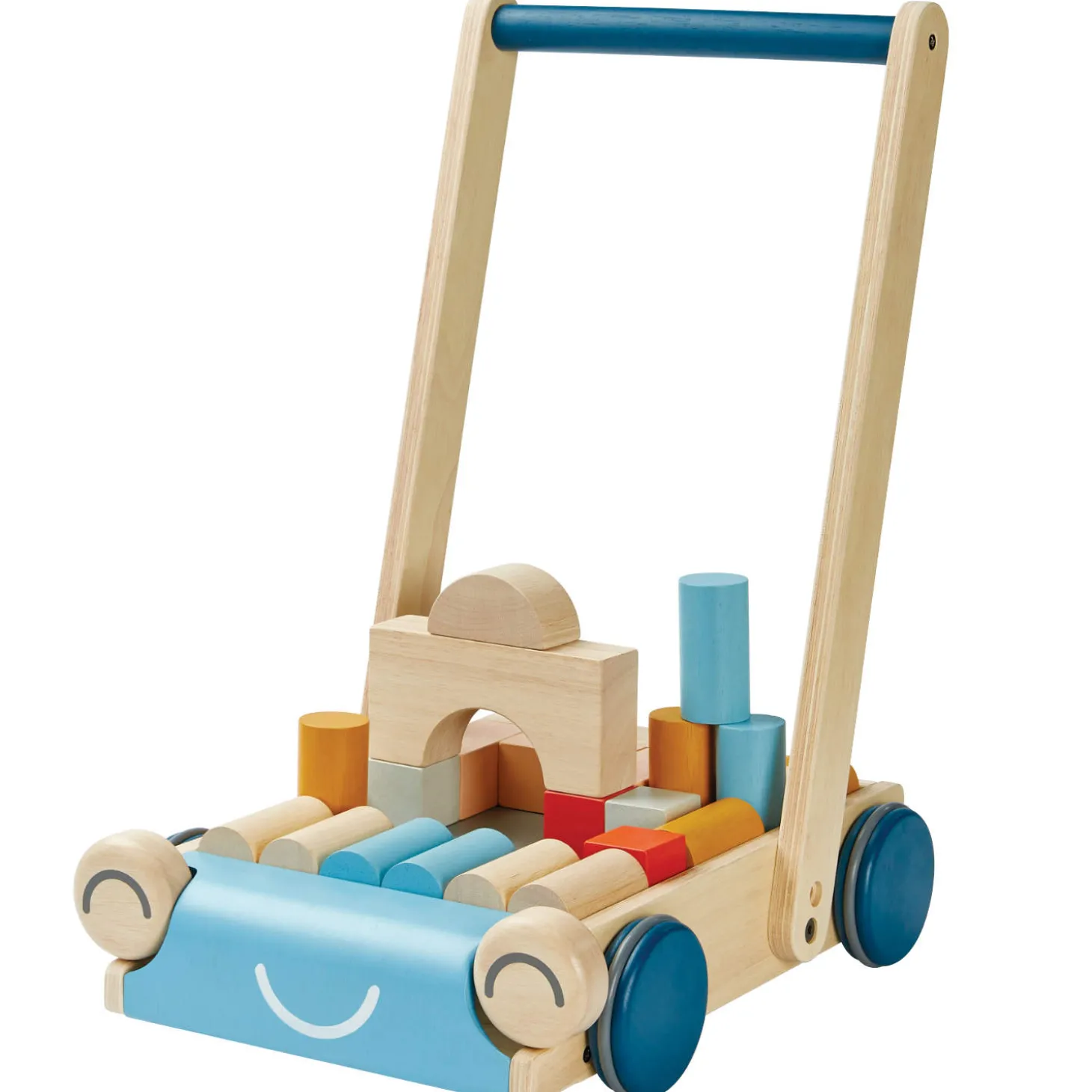 Lauflernwagen Holz blau mit Gesicht