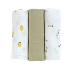 Mulltücher 3er Set 85x85 cm "Früchte" weiß-oliv