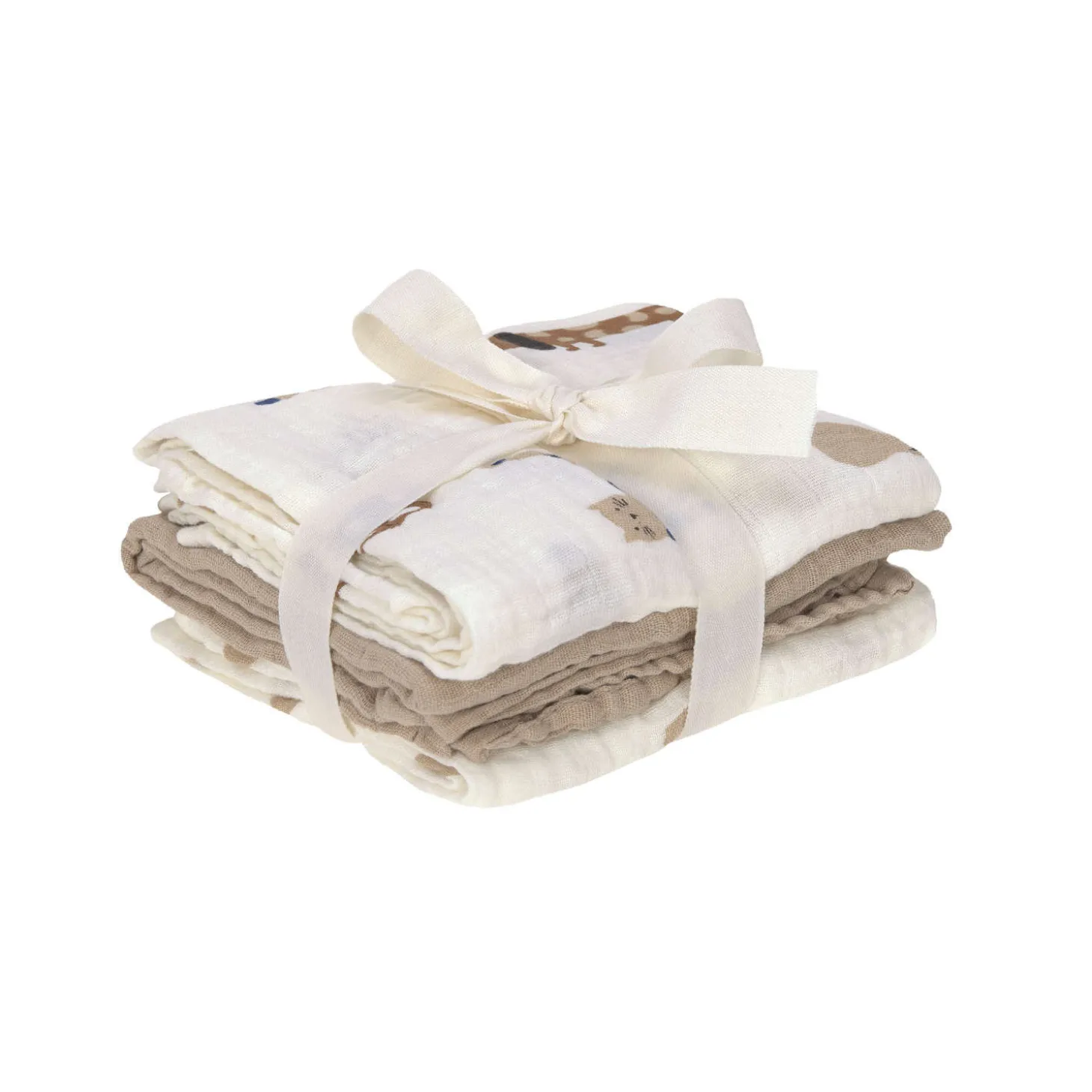 Mulltücher 3er Set 60x60 cm "Haustiere" beige