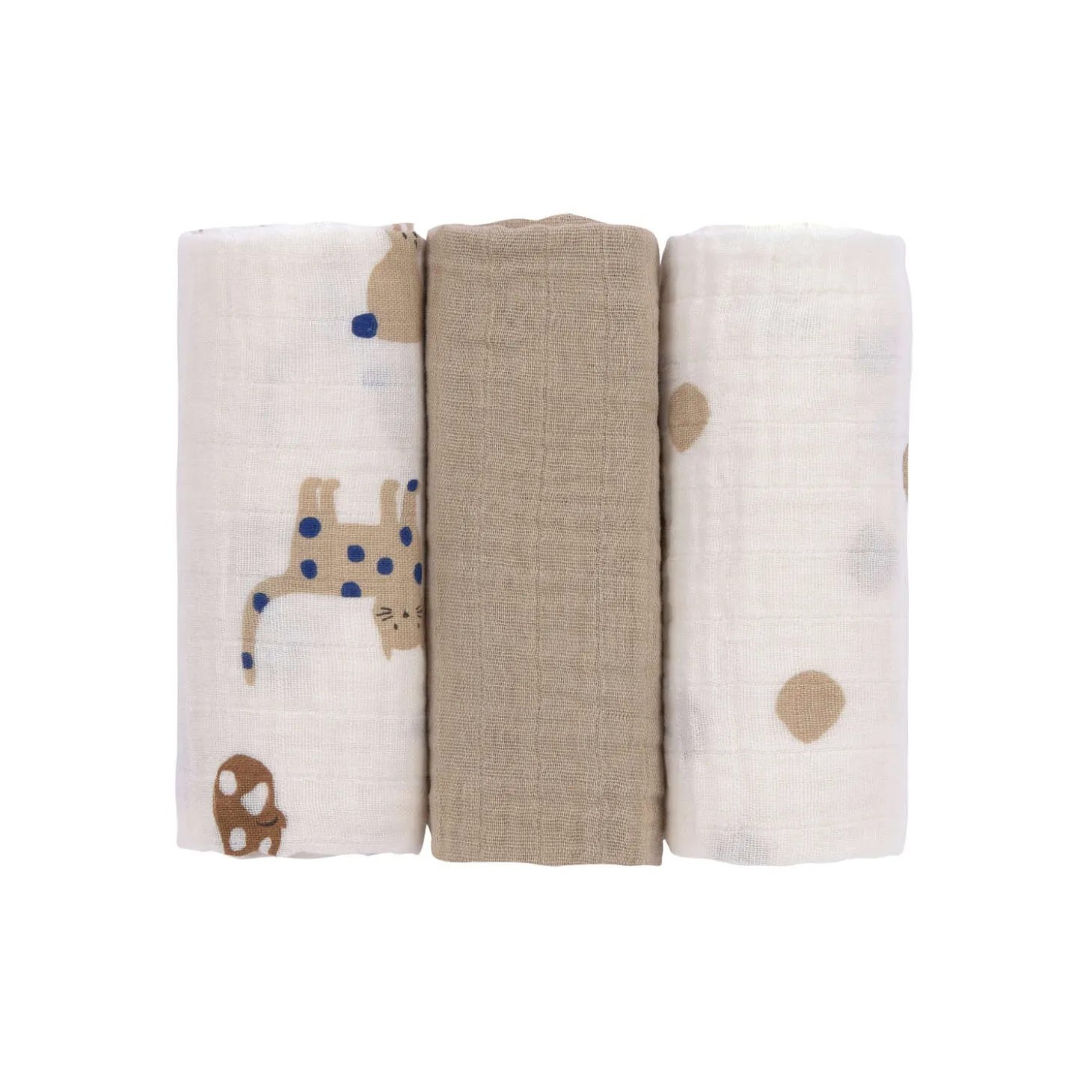 Mulltücher 3er Set 60x60 cm "Haustiere" beige