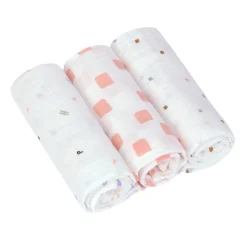 Mulltücher 3er Set 60x60 cm weiß-rosa