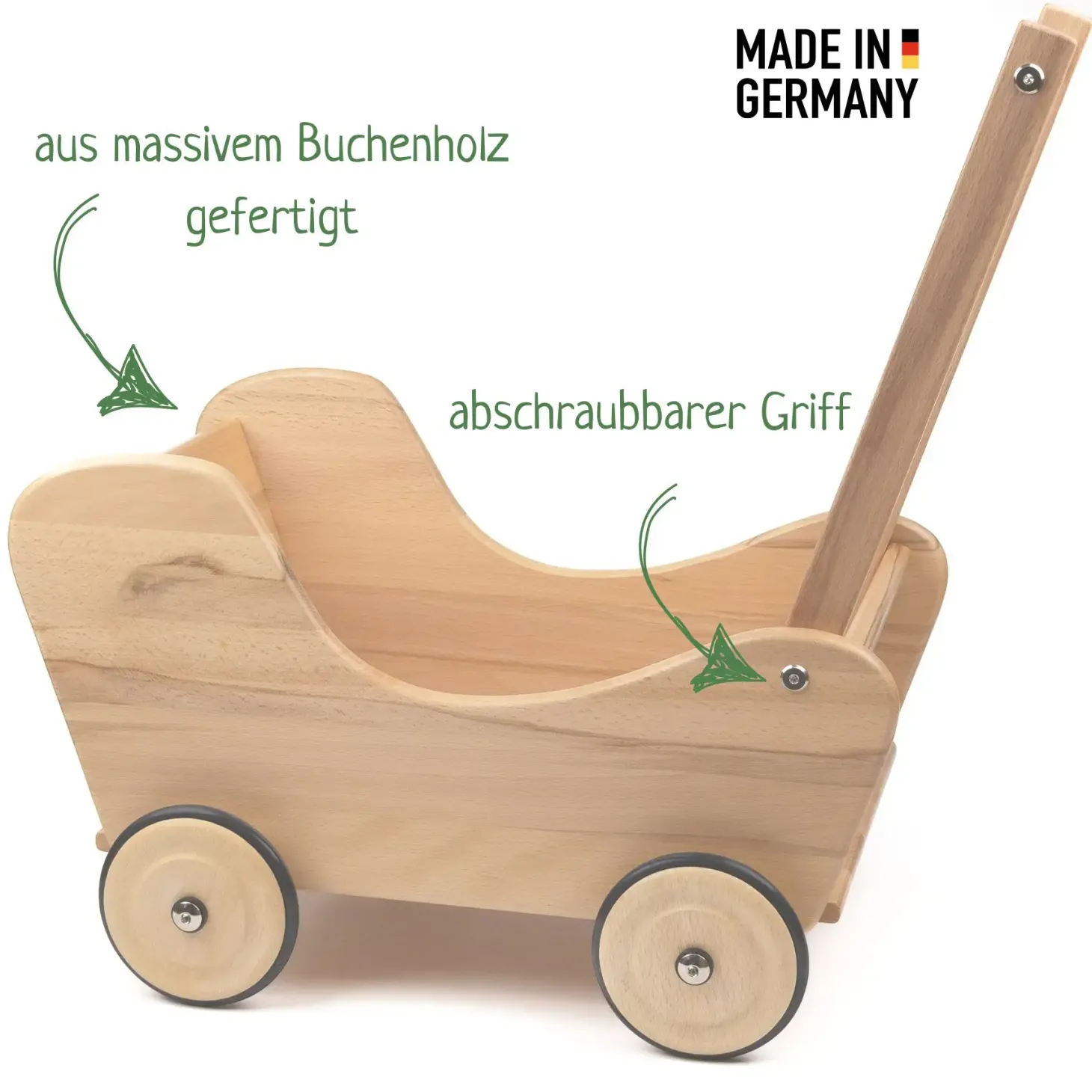 Puppenwagen Holz natur