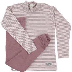 Schlafanzug Wolle Seide Ringel mauve 98