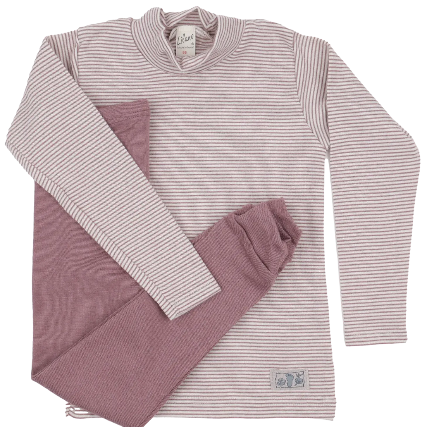 Schlafanzug Wolle Seide Ringel mauve 98