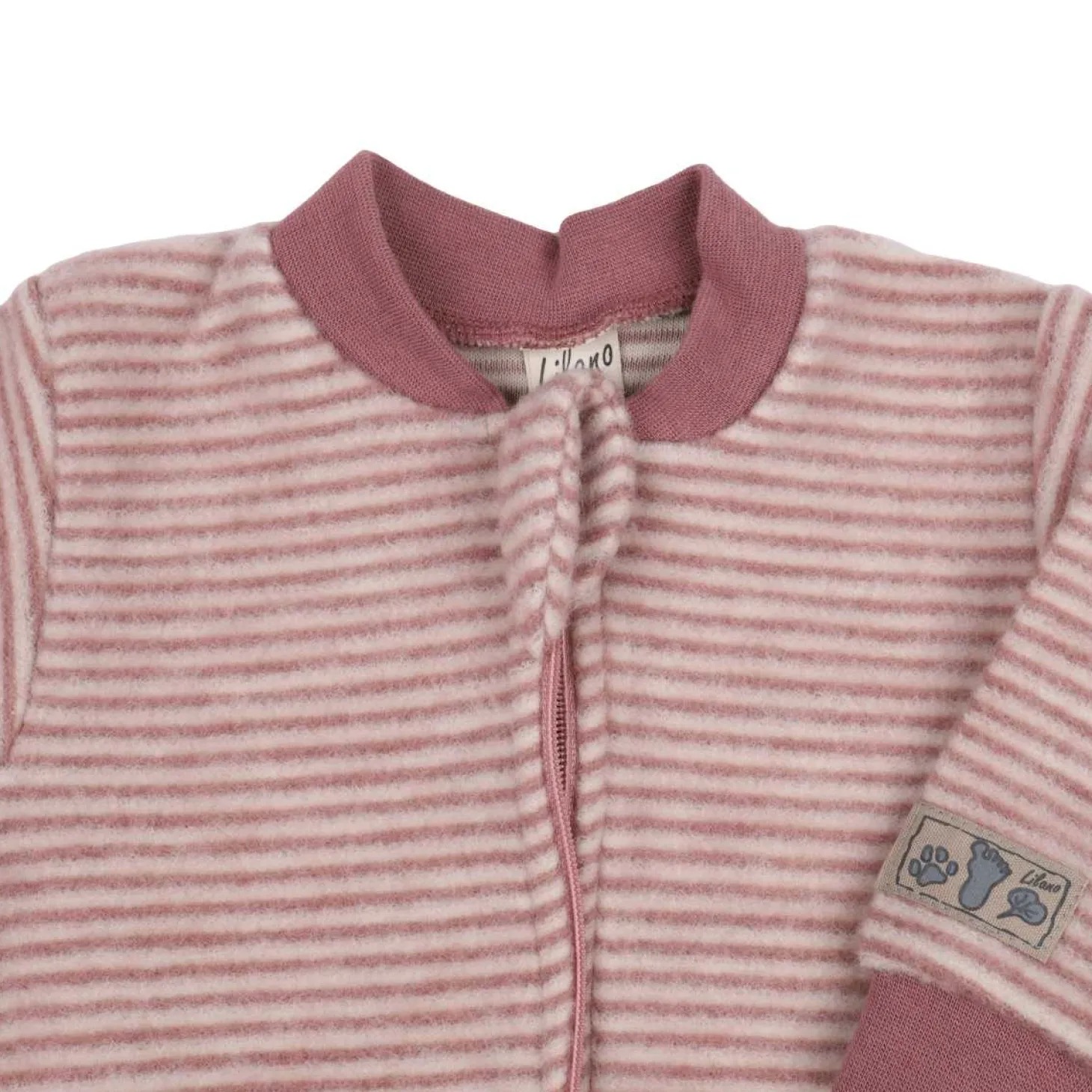 Schlafsack mit Arm Wollfrottee mauve Ringel 98/104