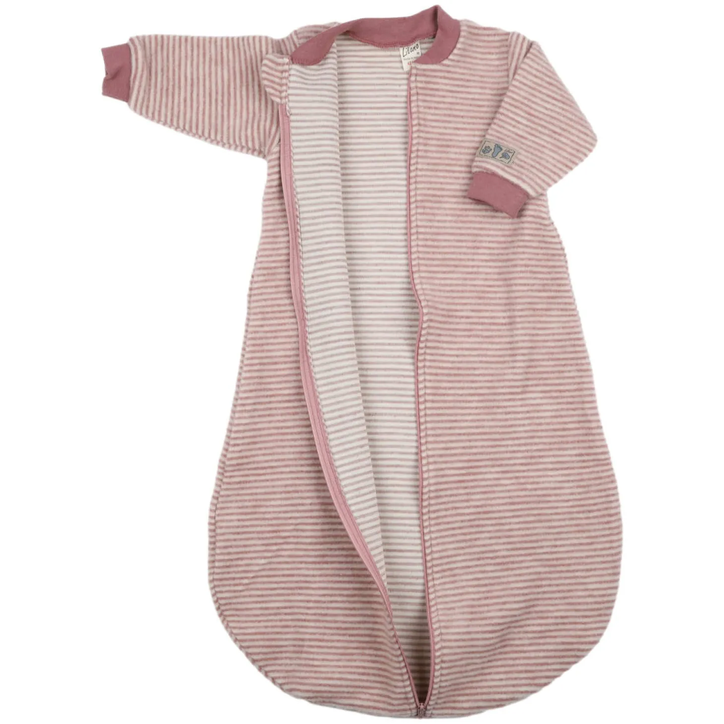 Schlafsack mit Arm Wollfrottee mauve Ringel 98/104