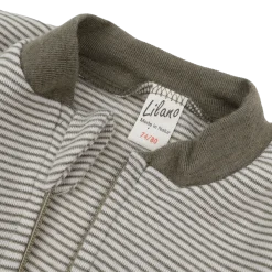 Schlafsack mit Bein Wolle Seide Ringel khaki 74/80