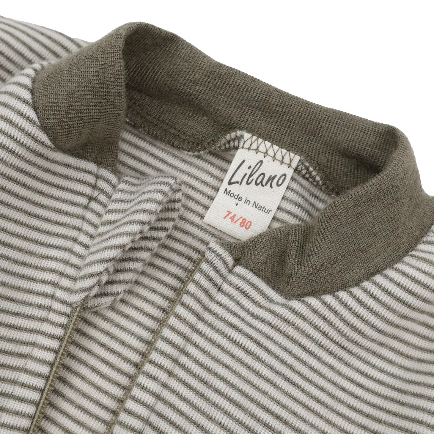 Schlafsack mit Bein Wolle Seide Ringel khaki 74/80