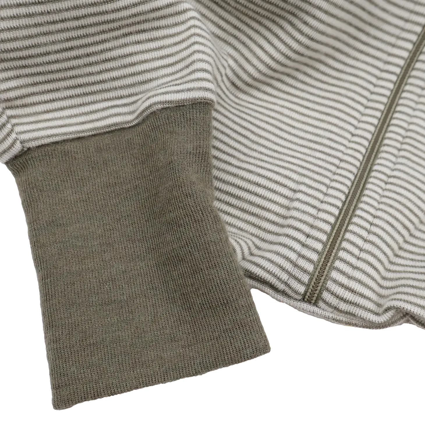 Schlafsack mit Bein Wolle Seide Ringel khaki 74/80