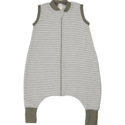 Schlafsack mit Bein Wolle Seide Ringel khaki 74/80