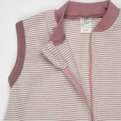 Schlafsack mit Bein Wolle Seide Ringel mauve 74/80
