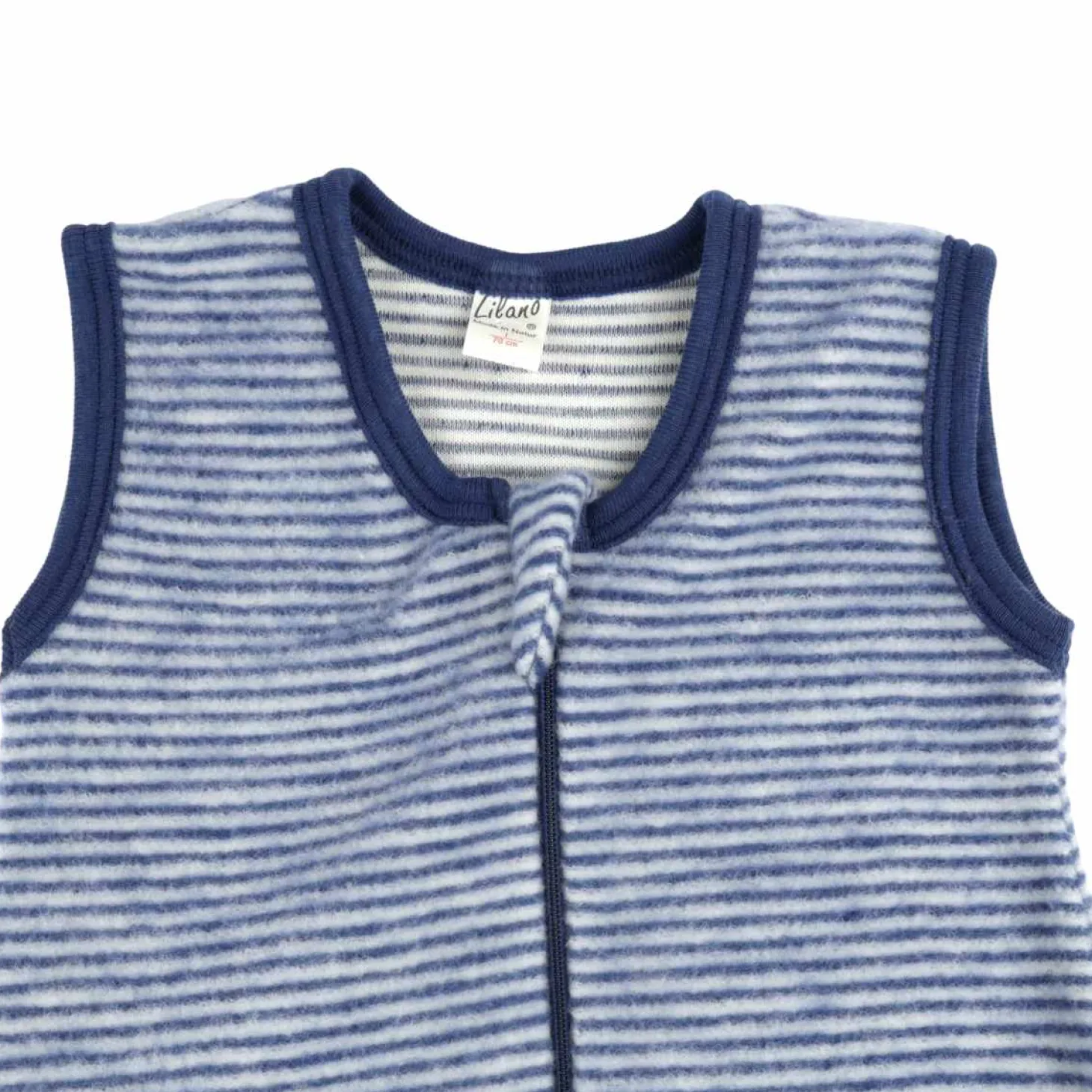 Schlafsack Wollfrottee marine Ringel 90 cm