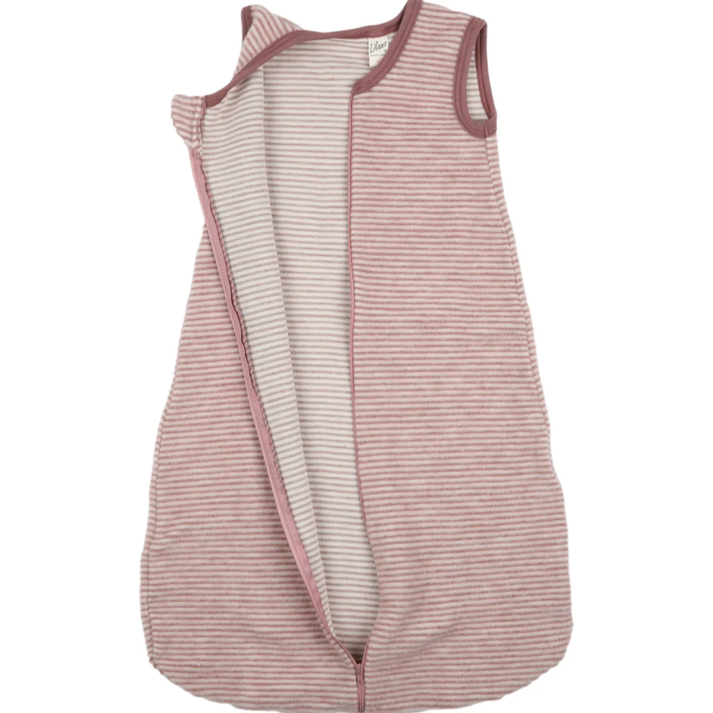 Schlafsack Wollfrottee mauve Ringel 70 cm