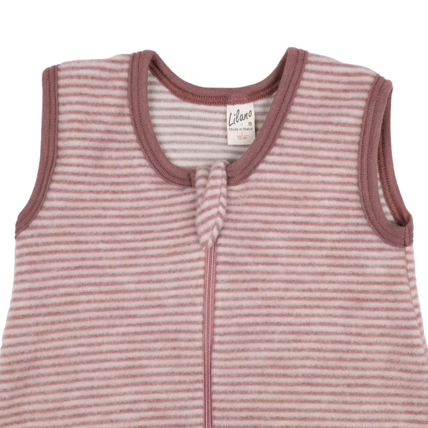 Schlafsack Wollfrottee mauve Ringel 70 cm