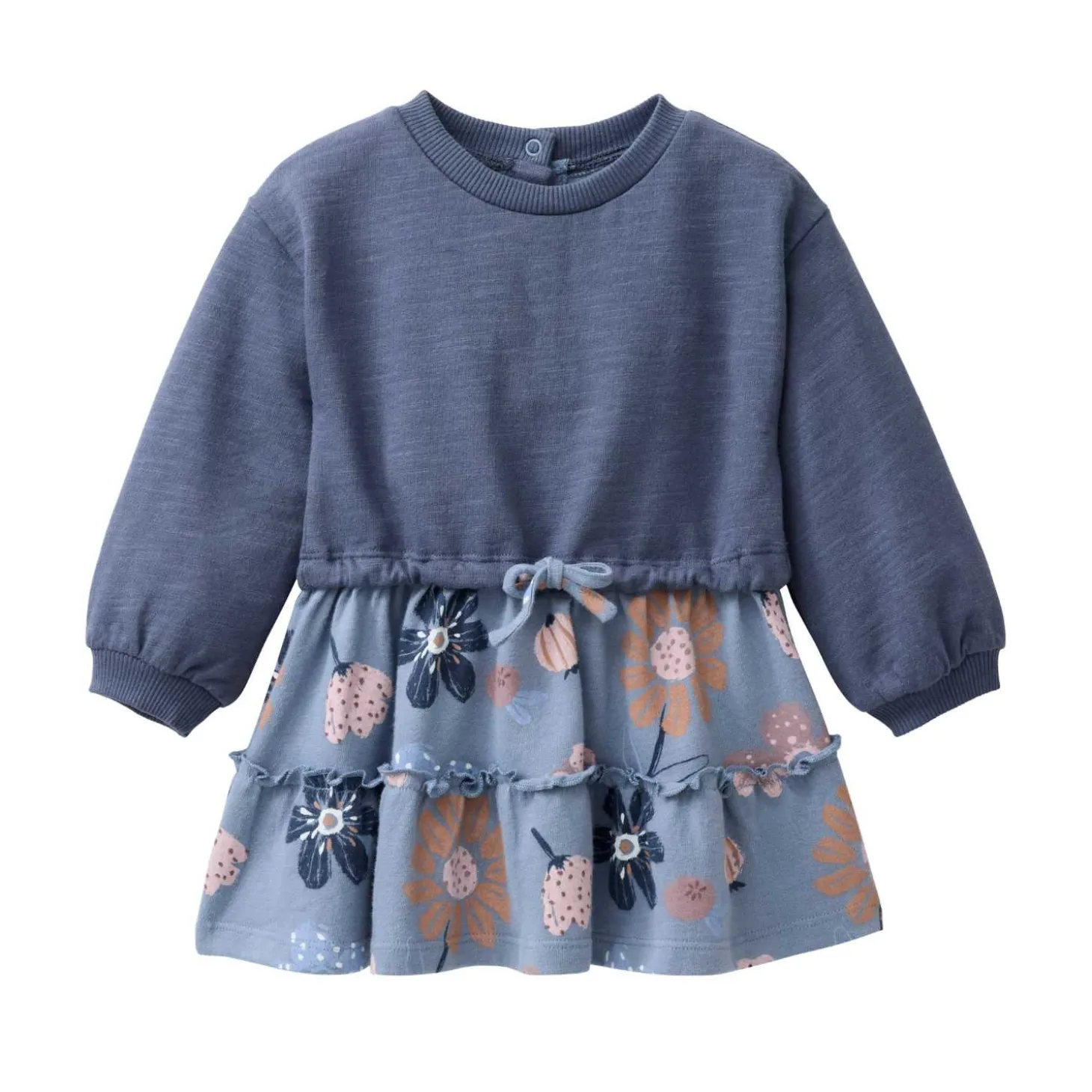 Sweat-Kleid "große Herbstblumen" indigoblau 104