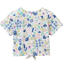 T-Shirt mit Knoten "Tropical" rosa-blau 98/104