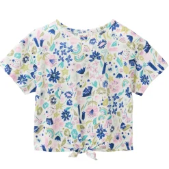 T-Shirt mit Knoten "Tropical" rosa-blau 98/104
