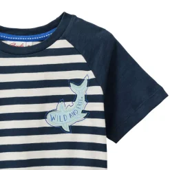 T-Shirt "Wal" dunkelblau-weiß gestreift 122/128