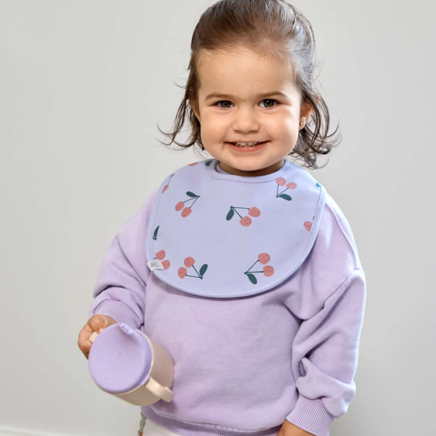 Wasserdichte Lätzchen 5er Set "Kirsche" lila