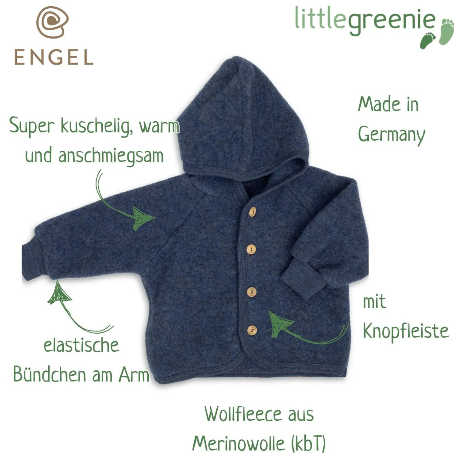Wollfleece Jacke blau 62/68
