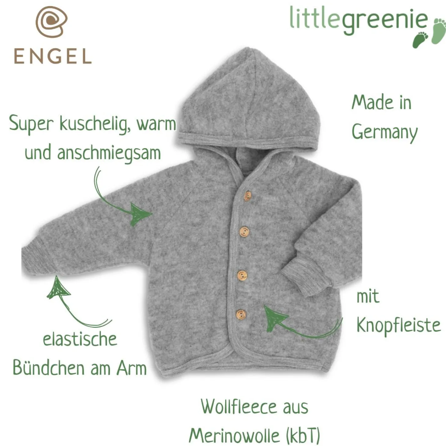 Wollfleece Jacke grau 62/68