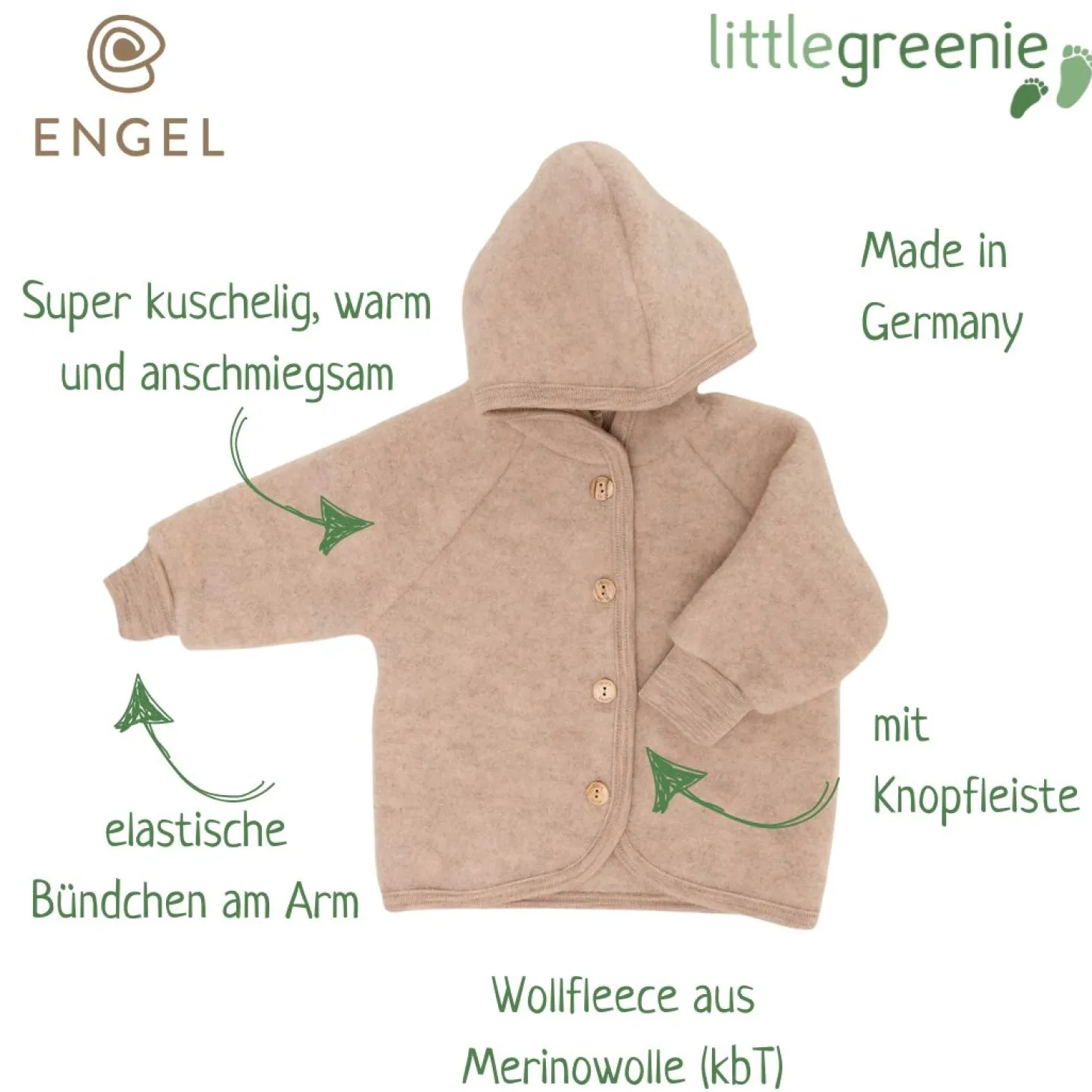 Wollfleece Jacke sand melange 62/68