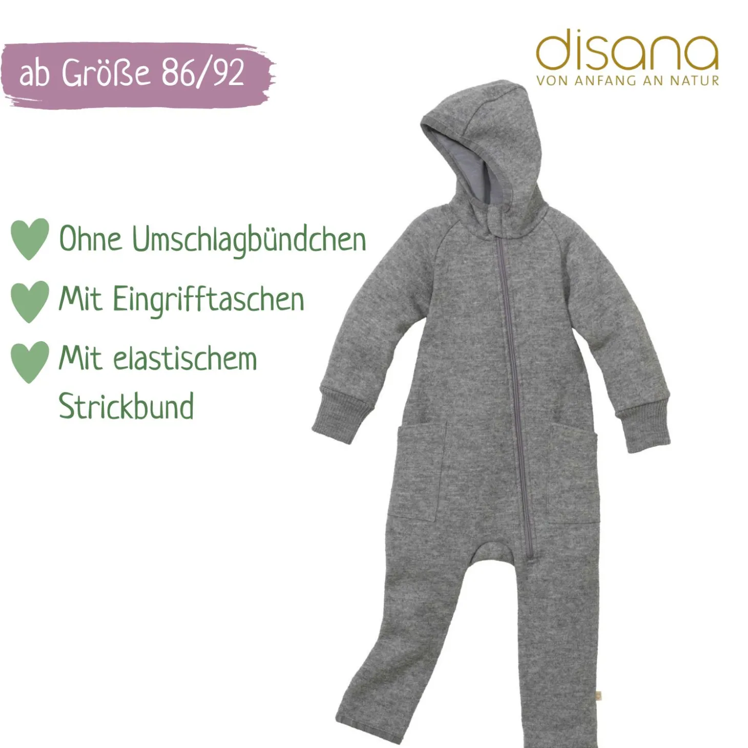 Wollwalk-Zippoverall grau 62/68