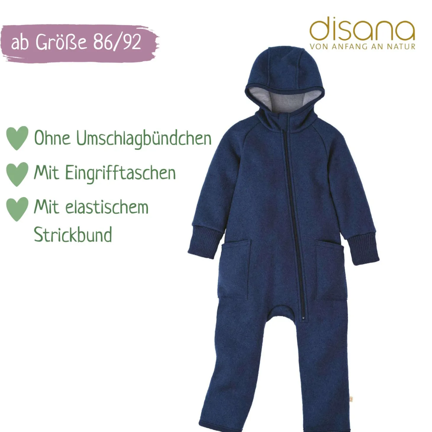 Wollwalk-Zippoverall indigo 62/68