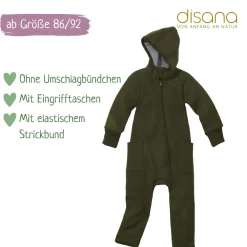 Wollwalk-Zippoverall oliv 110/116