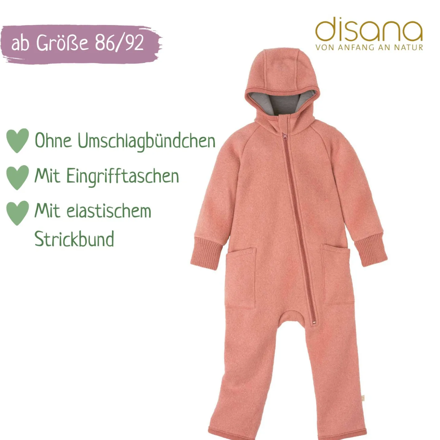 Wollwalk-Zippoverall softpink 86/92
